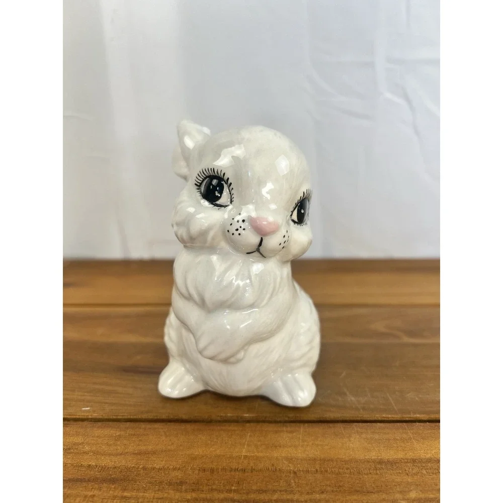 Vintage Ceramic MCM Bunny Rabbit Figurine Big Eyes Cute Easter Decor 5